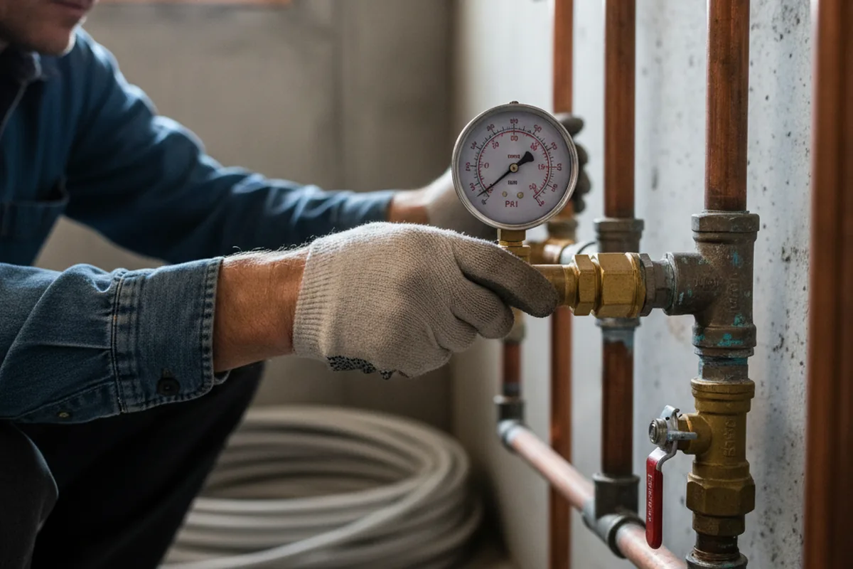 Pressure testing a repaired line during Water Line Repair in Crumpler